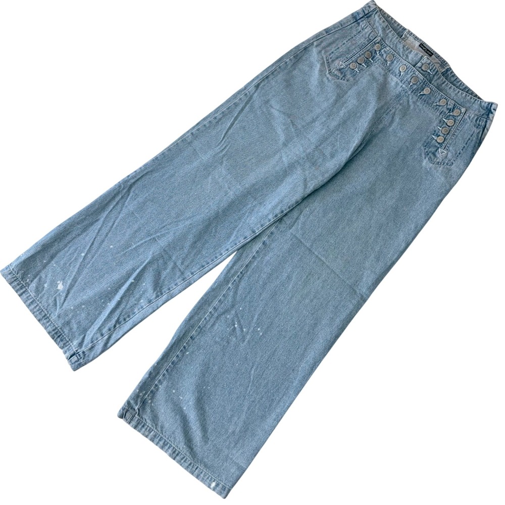 Sam & Libby Vintage 90s Wide Leg Sailor Jeans Light Wash Lace Up Back 32